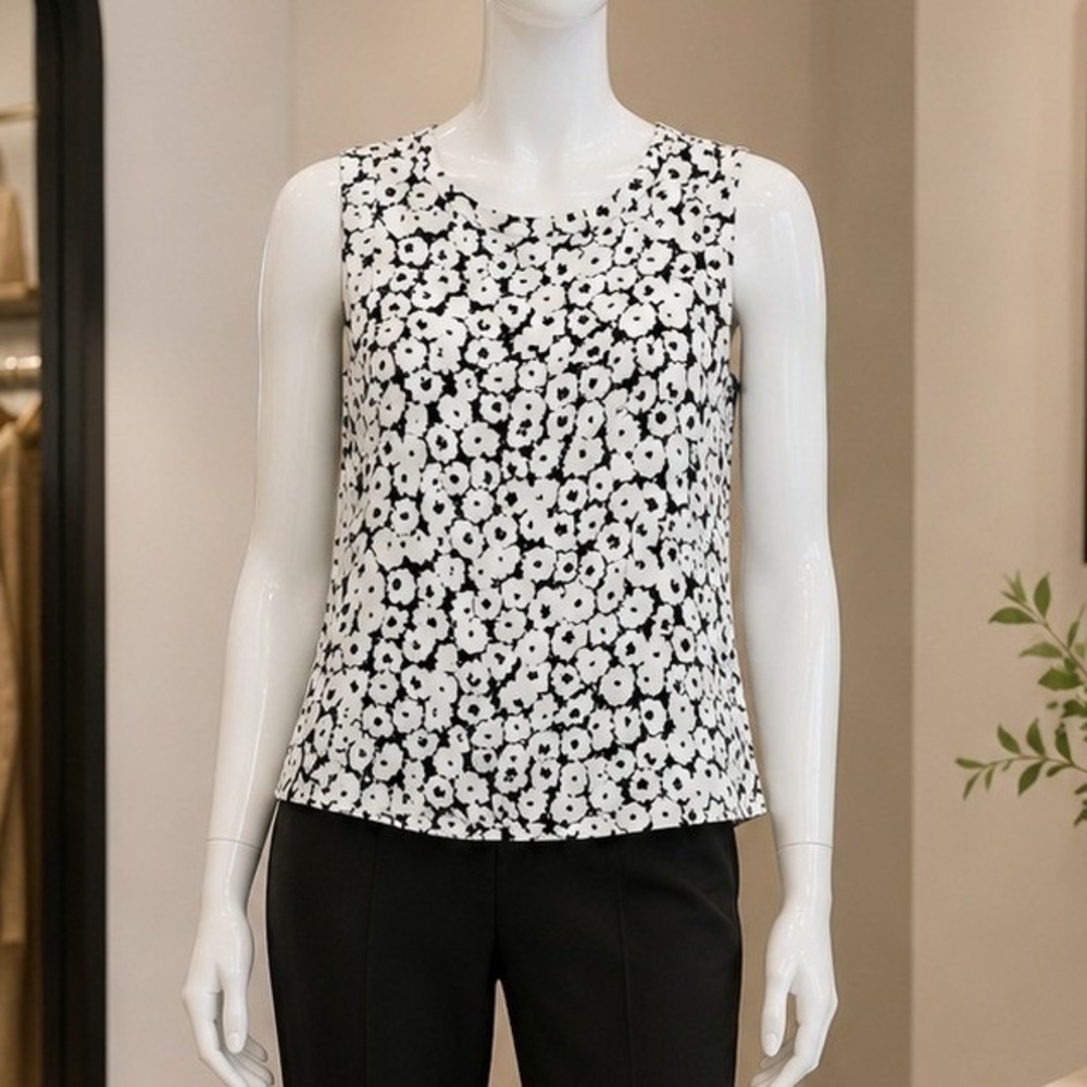 Lord & Taylor Women Blouse Floral Black White Sleeveless Viscose Shell M